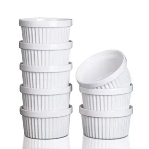 GARVEE 8 Oz Ceramic Ramekins Oven Safe for Baking, Creme Brulee Souffle Bowls, Dipping Sauce Bowls, Classic Dessert Bowls for Pudding, Dishwasher, Freezer Safe, Set of 8, White