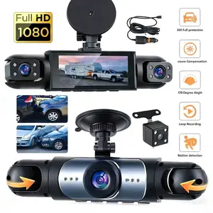 4K 1080P 4-Channel Dash Cam, Triple Lens Car Dvr, Triple Dash Camera, 3.16-Inch IPS Display, 64GB SD Card, Parking Mode, G-Sensor, Night Vision, Loop Recording