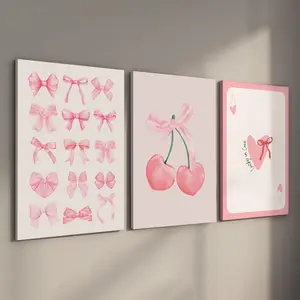 Bowknot Pattern Canvas Painting, 3 Counts/set Modern Wall Art Painting, Wall Art Decor for Home Living Room Bedroom Office, Ornaments, Decoration Items