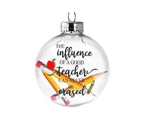 The Influence of a Good Teacher Pencils Christmas Ornament Glass Ball Clear with Real Pencils & White Gift Box Handmade 8 Color Vinyl