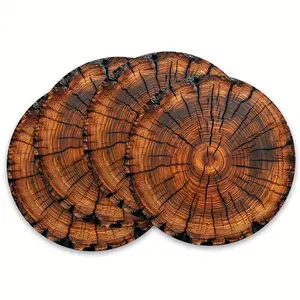 4-pack simple wooden tree ring pattern popular home circular wooden coaster, anti slip, heat-resistant and easy to clean design suitable for kitchen, dining room, office, coffee shop home decoration, perfect holiday gift for friends, family and friends