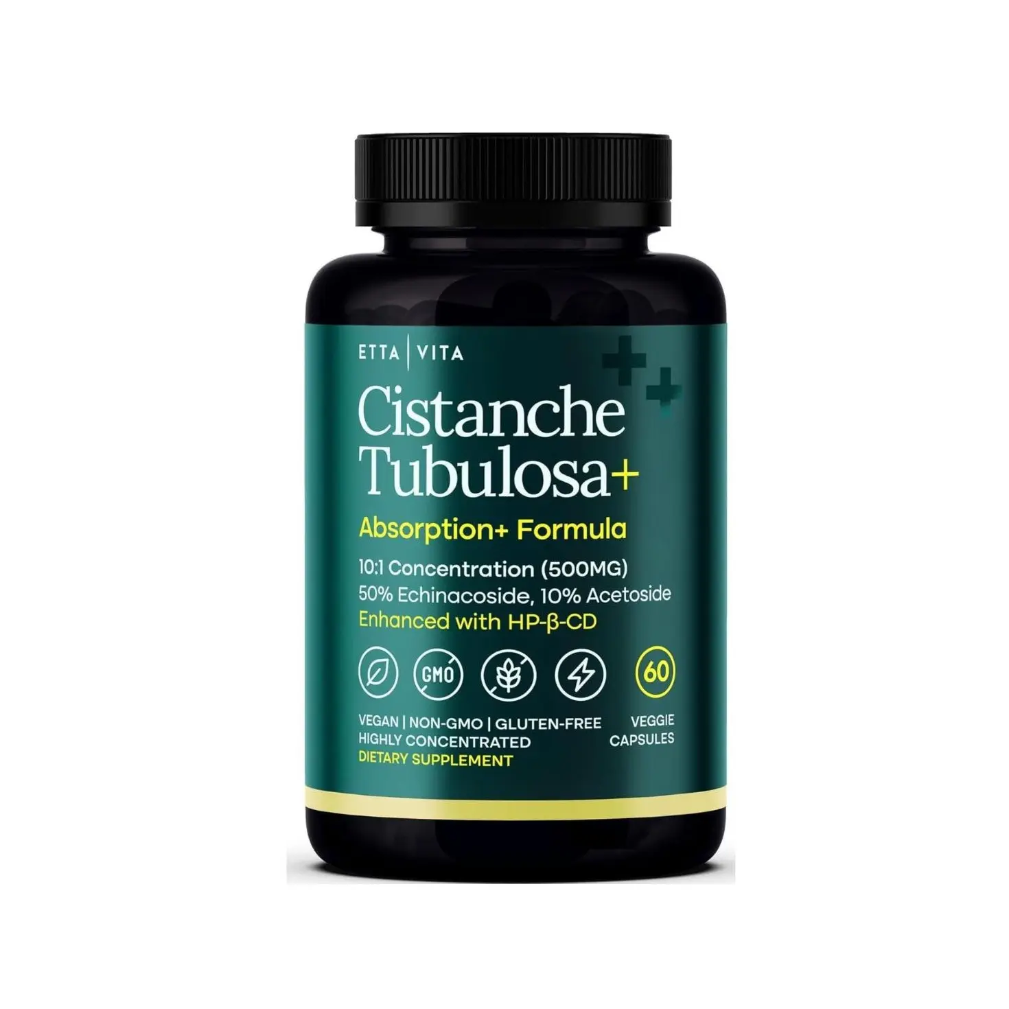 Cistanche Tubulosa 500mg Capsules | 50% Echinacoside 10% Acetoside | Standardized Powder Extract | HBC Enhanced Formula | Non-GMO | Made in USA