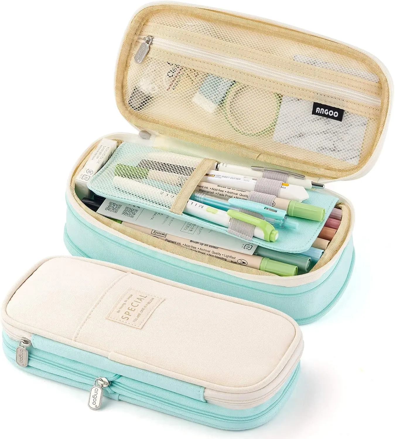 EASTHILL Big Capacity Pencil Pen Case Office College School Large Storage High Capacity Bag Pouch Holder Box Organizer Blue (Cyan) Gift