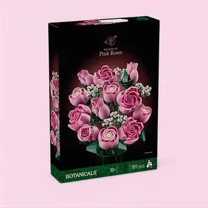 789pcs Pink Rose Building Block Bouquet – 2026 New Everlasting Flower Bricks Set, Romantic Valentine’s Day Gift, Creative Home Decor for Adults & Teens