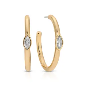 Large Marquise Crystal Hoop Earrings | 18K Gold Plated Statement Hoops with Cubic Zirconia | Elegant Bold Earrings for Women