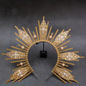 Crown of the Holy Mother with Halo Angel Headband Baroque Gothic Crown Hair Accessory Halloween Runway Costume Photo Prop