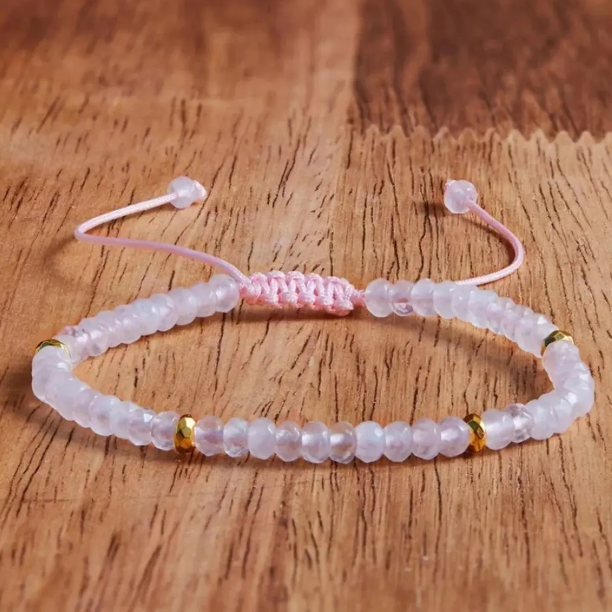 Natural Rose Quartz Dainty Bracelet - 4mm Handmade Adjustable Gemstone Bracelet - Healing Bracelet for Mother's Day