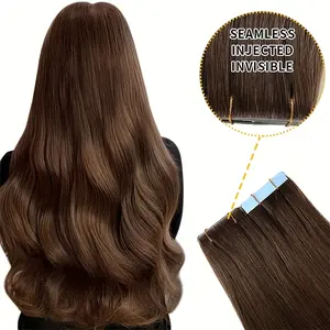 New Arrived New Hot 2025 10pcs Seamless Injected Hand-Tied Virgin Human Hair Extensions - Invisible Tape-In Dark Brown Straight Hair for Women, Natural Look & Secure Attachment, Fit All Ethnicities, Versatile Styling, Smooth Texture, Premium Quality, Casu