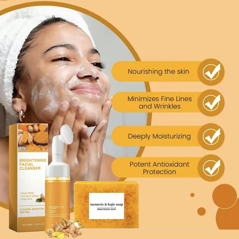 Turmeric Wash two PieceSetTurmericCleansing Mousse, Turmeric SoapFacialCleansing Skincare FacialCleansing CleanserFacial Wash Comfort,Father's Day Gift soap Face Cleaner