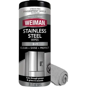 Weiman Stainless Steel Cleaner & Polish Kit, 1 Wipes & Cloth, Anti-Fingerprint, Removes Grease, Water Spots, Streaks & Residue, Polishing Cleaner Safe for Appliances, Chrome, Sinks & Grill Exteriors