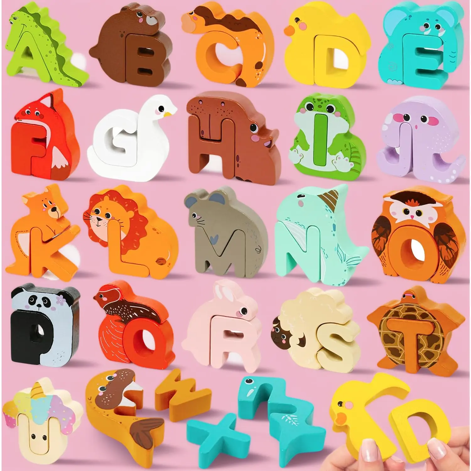 Montessori Wooden Alphabet Puzzle - Self-Correcting ABC Learning Toy, Letter-Animal Shapes Matching, Educational Word Recognition Gift for 3-5 Year-Olds