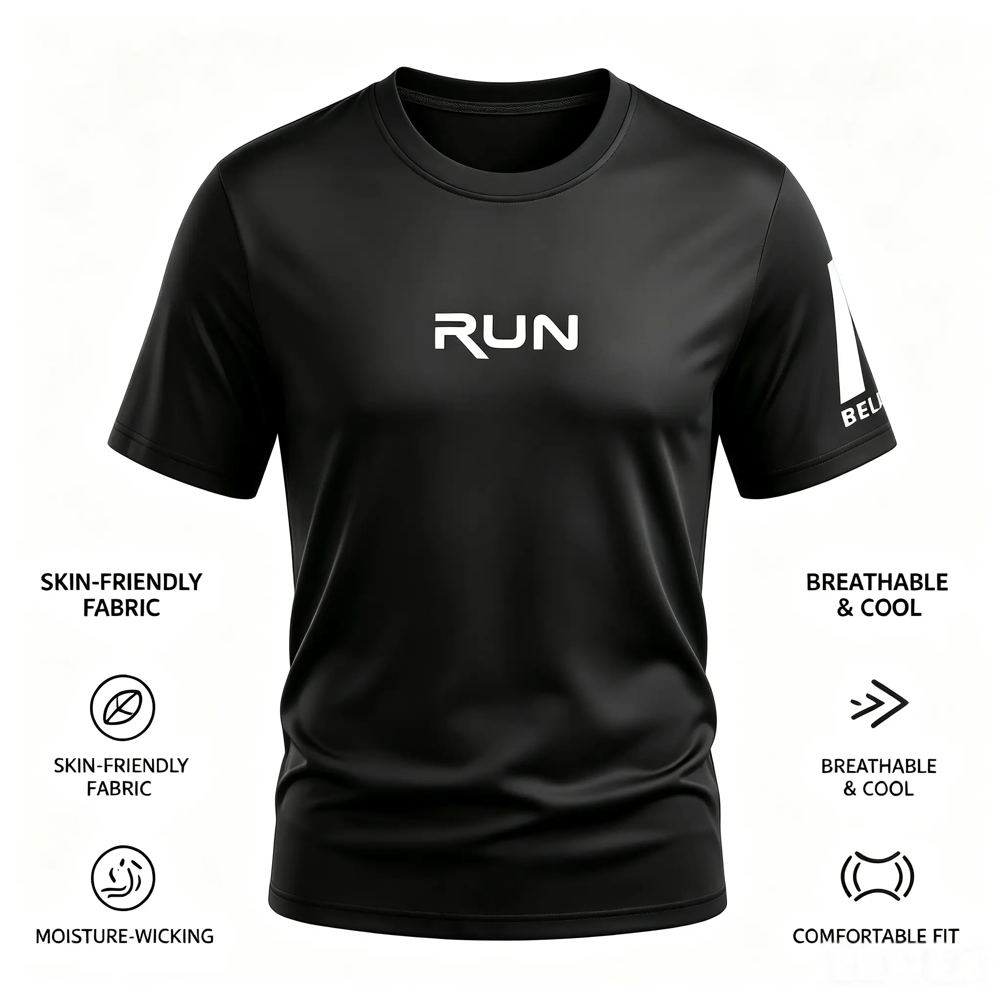 Men’s RUN printed sports T-shirt, quick-dry moisture-wicking short-sleeve fitness shirt, breathable and skin-friendly running casual athletic top