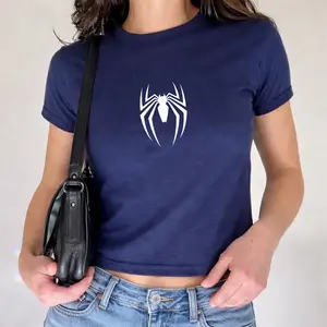 Spider Graphic Baby Tee T-Shirt Top, Cute Baby Tee Funny Gift Graphic Shirt Y2K 90s Youth Tee, Cute Cartoon Bug Design Tee, Trendy Aesthetic Streetwear, Perfect Gift For Her