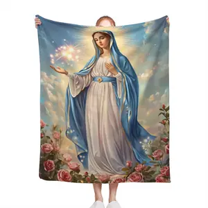 Virgin Mary Soft Flannel Shawl Blanket - 280g/M², Machine Washable, Suitable For Travel, Office, Home, Sofa, Bed, Car Nap - Four Seasons Comfort, Creative Gift