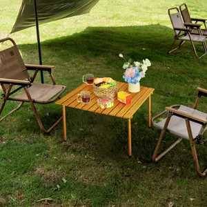 1 Pc Portable Folding Camping Table, 26.9 27.2 inches Convenient Bamboo Color Small Coffee Table Patio Table with Portable Roll Up Design, Carry Bag Included, Ideal for BBQ, Picnics, Beach, and Outdoor Events