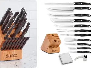 Cutco 19 Pc Kitchen Knife Set Cherry Wood Stand