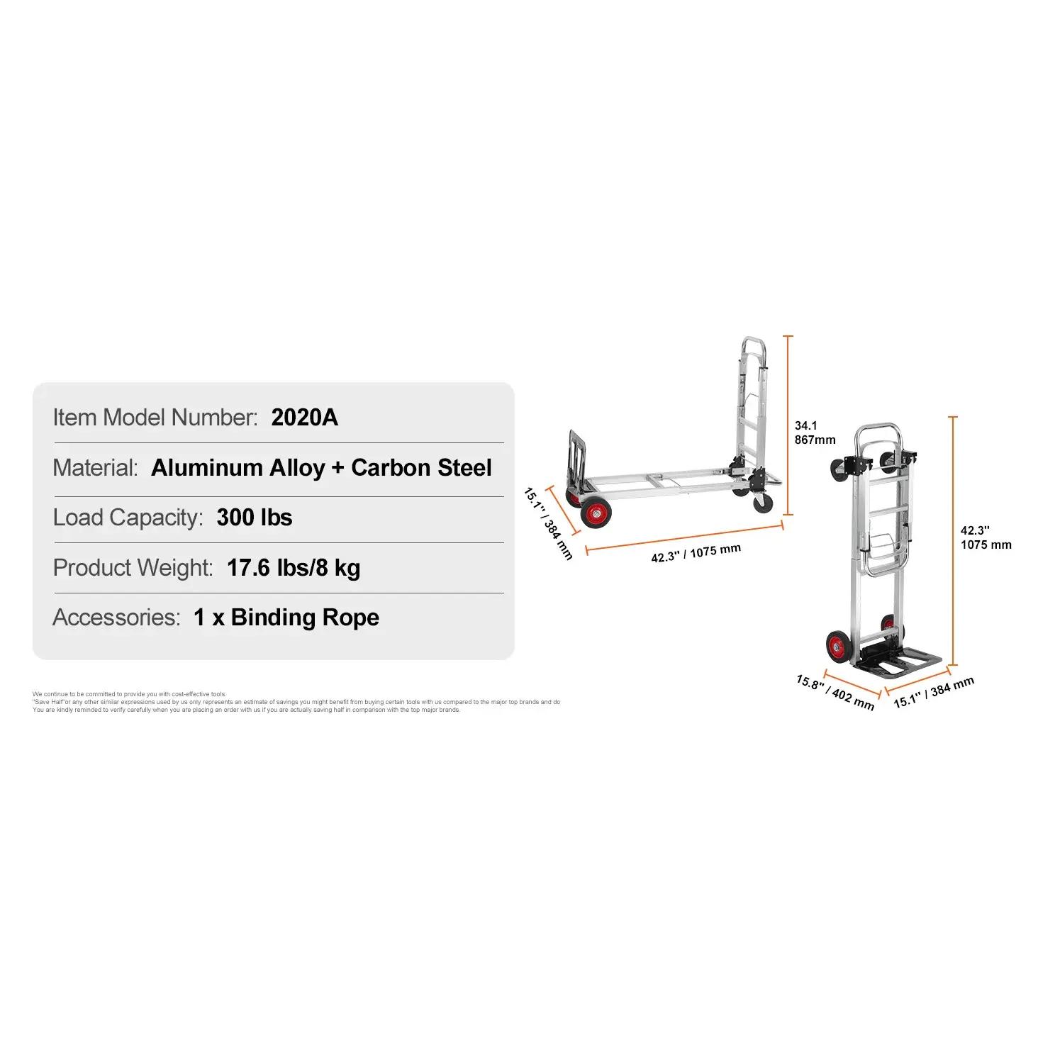 Folding Moving Cart with Wheels, Portable Lightweight Hand Truck Dolly for Warehouse, Transport & Home