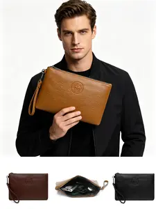 Men's Wrist Strap Handbag, Envelope Clutch, Large Capacity, Portable Phone Wallet, Credit Card Holder, Fashionable PU Material