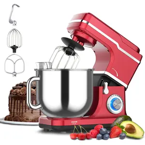 【GARVEE】Electric Food Mixer 7.5QT, 600W 10-Speed Tilt-Head Stand Mixer with Stainless Steel Bowl, 3-IN-1 Kitchen Countertop Electric Mixer with Dough Hook, Beater, Wire Whip for Home Restruant, Red