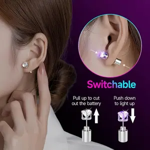 LED Earrings Light Up Stud Earrings with Glowing Diamond Crown Pendant for Women Men Stainless Steel Cubic Zirconia Stones Party Wedding Birthday Night Out Disco Festival Christmas Gift