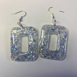 White glitter resin Wire Earrings