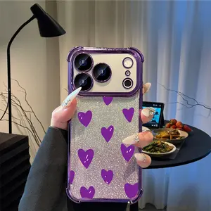 Purple Heart Glitter iPhone Case for iPhone 13 14 15 16 17 Pro Max, Cute Y2K Sparkly Shockproof Clear Phone Case for GirlsPurple Heart Glitter iPhone Case  ZZR058