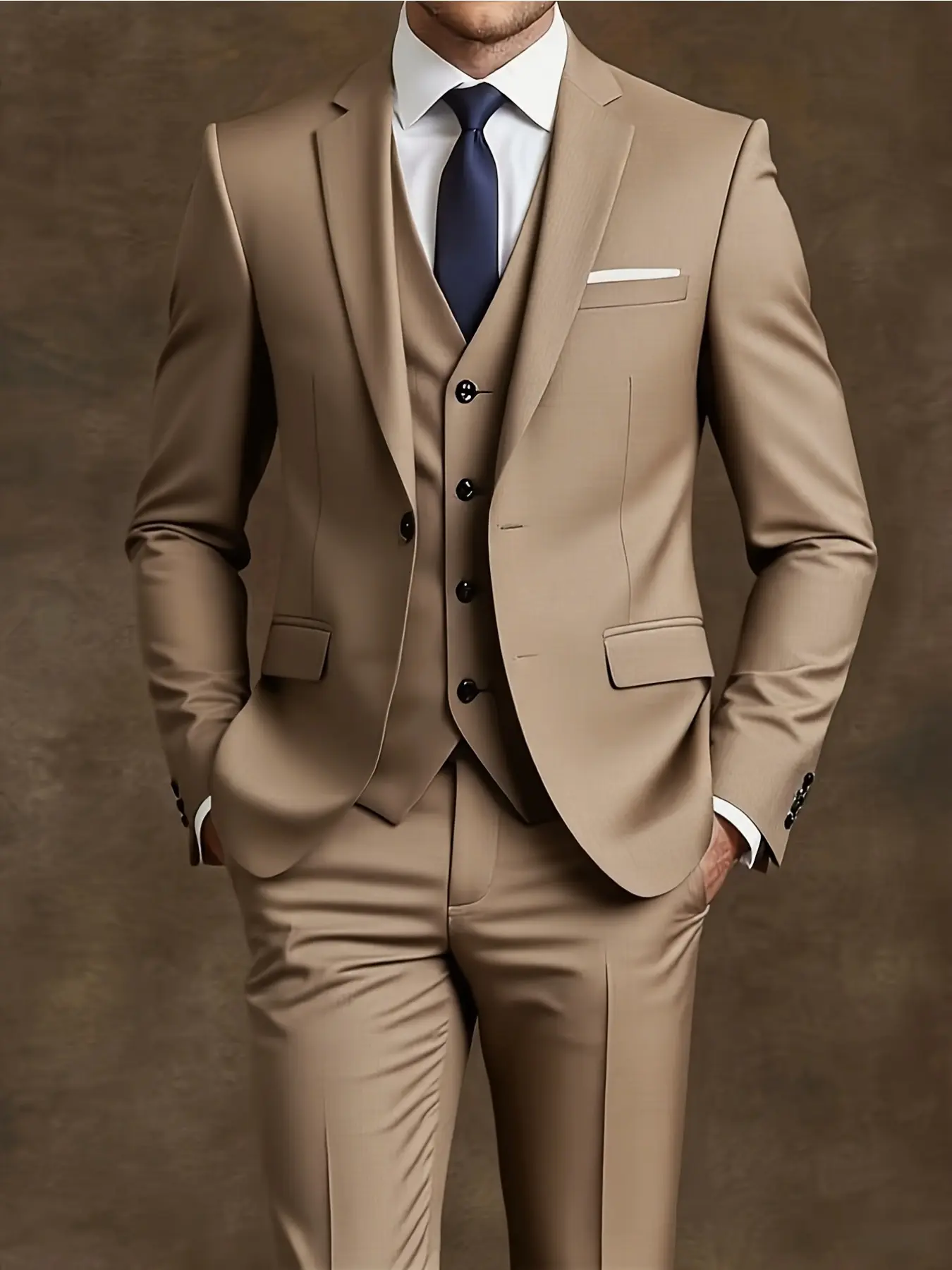 Elegant Men'S 3pcs Suit - Slim Fit Tuxedo Set Long Sleeve for Weddings & Formal Occasions, Suit & Pants, Perfect for Office Meetings and Elegant Events, Formal Attire|Slim Fit Suit|Durable Wedding Wear|Menswear