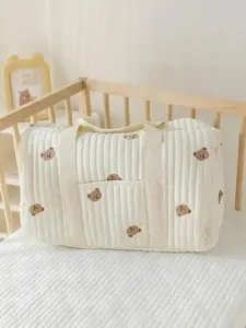 CYX Cute Bear Pattern Quilted Storage Bag, Lightweight Large Capacity Shoulder Bag, Multi-functional Storage Bag for Outdoor, Newborn to Toddler Essentials, Multifunctional Diaper Bag, Lightweight Diaper Handbag