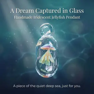 Handmade Iridescent Glass Jellyfish Pendant - Non-Natural Crystal Ocean Charm, Versatile Jewelry Accessory for Necklaces, Gifts