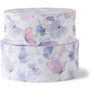 Large Oblong Cardboard Decorative Storage Boxes with , Set of 2 Cardboard Boxes  and Gifts, Oval Nesting Memory Containers for Keepsakes and Organizing, Butterfly Garden