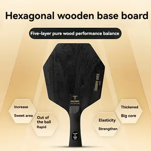 5-Layer Pure Wood Hexagonal Ping Pong Blade - Black, Thickened Core, Elasticity Enhanced, Ideal for Rapid and Powerful Strokes, Table Tennis Equipment|Table Tennis Racket|Elasticity Enhanced Blade|Wooden Construction, Ping Pong Table