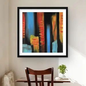 212 MAIN 24x24 in. Matted Frame Artistic Urban Skyscrapers Print - Abstract Vibrant Artwork, Minimalist Colorful Wall Decor for Bedroom Home Decoration