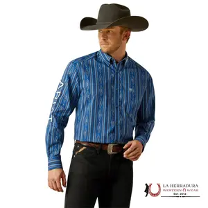 ARIAT MENS SHILOH LONG SLEEVE BLUE LIGHT/BLUE AZTEC PRINT SHIRT - 10062252