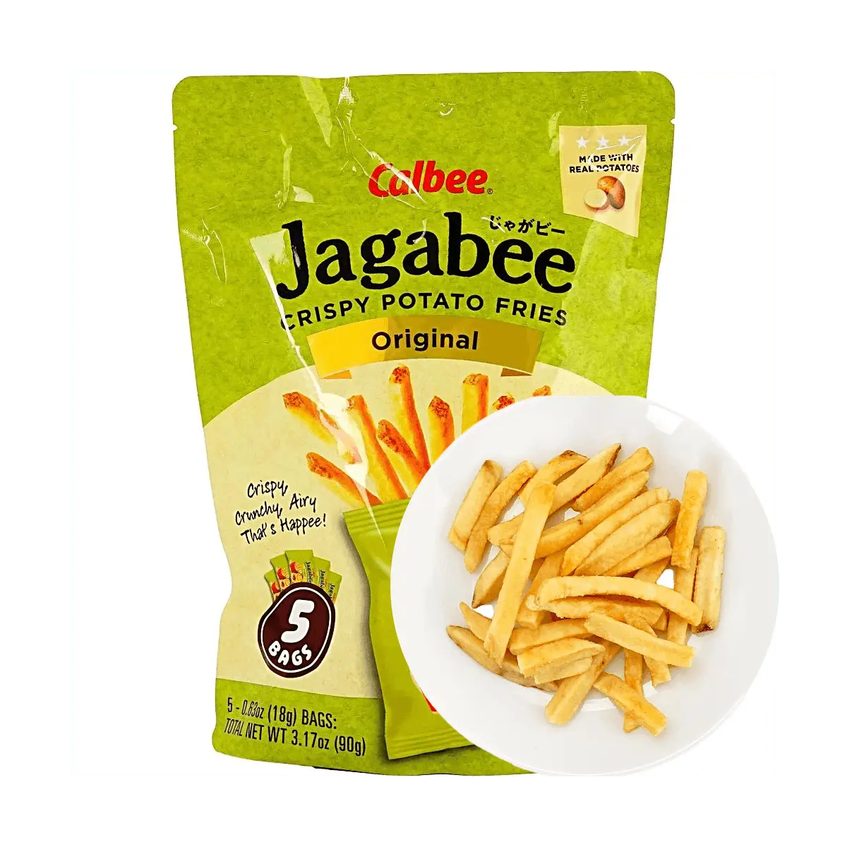 Calbee Original Potato Fries Snack, 5 Bags, 90g - Crispy & Crunchy, Authentic Potato Taste, Popular Japanese Snack