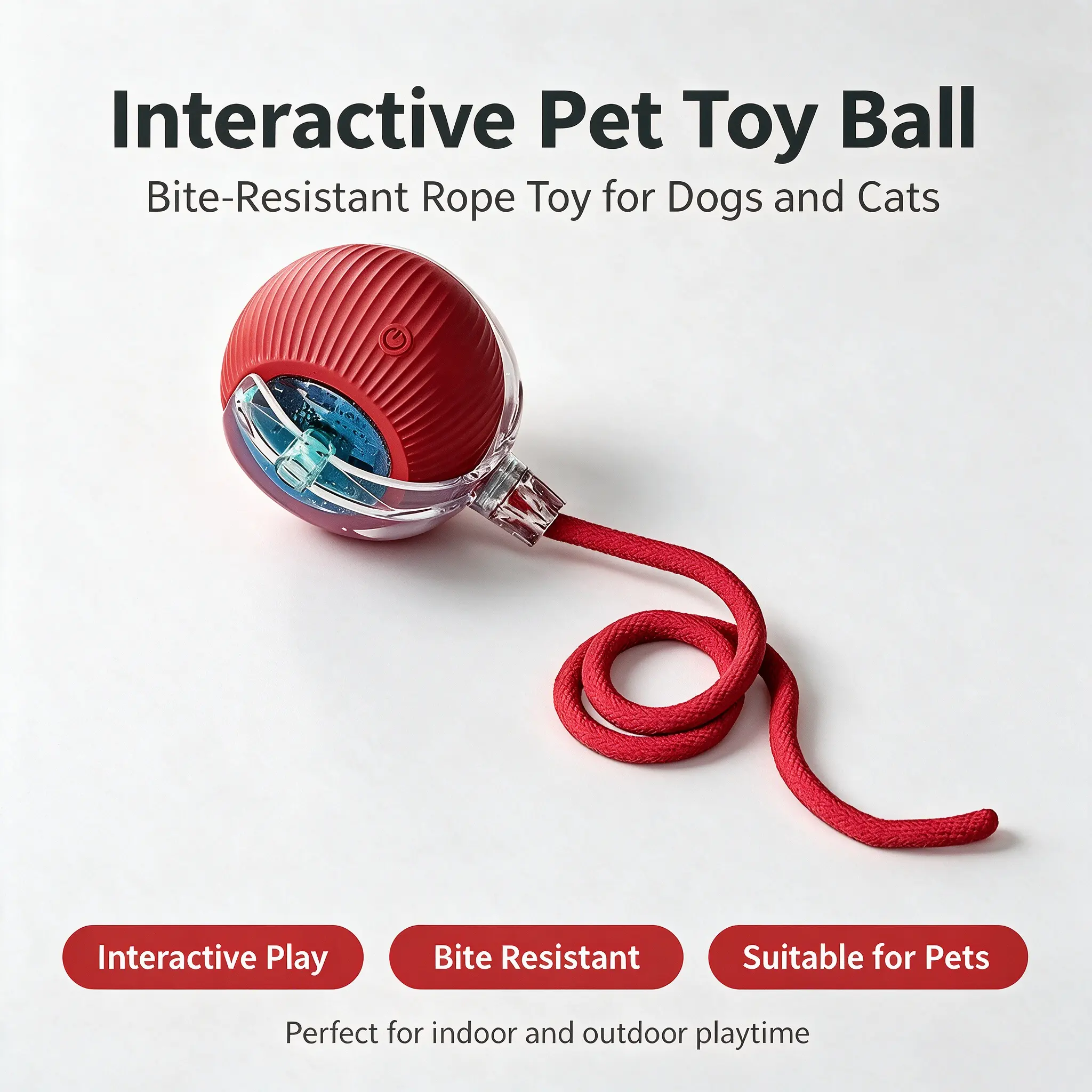 Interactive Pet Toy Ball with Bite-Resistant Rope - Dog & Cat Accessory for Endless Fun, Mental Stimulation, Indoor & Outdoor Play