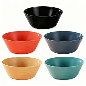 5pcs Multifunctional Plastic Bowls, Microwave and Dishwasher Safe, Reusable, Suitable for Cereal, Salad, Rice, Noodles, Striped Design, Salad Serving Bowls