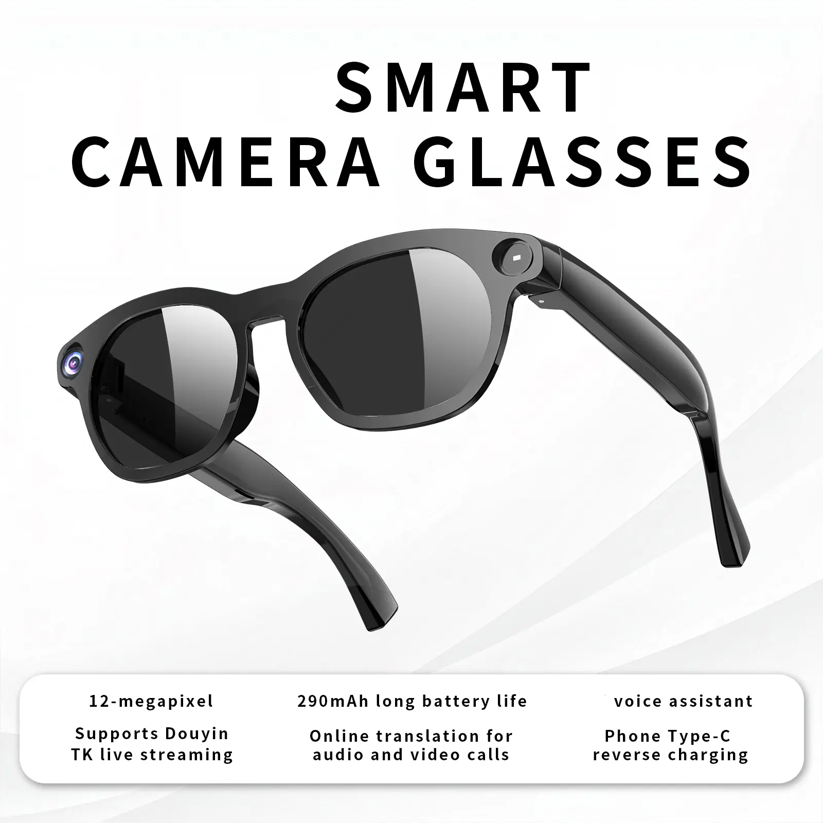 Wearable Recording Glasses | Interchangeable Clear Lenses & Photochromic Lenses, Bluetooth Audio, Hands-Free Photo & Video Record, Real-Time Translation, WiFi, Works for iPhone Android, Vlog Travel Hiking Tech Gift