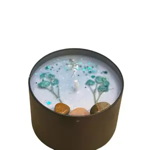 Speak & Receive Throat Chakra Manifestation Candle with Blue Florals Crystals & Glitter for Chakra Balancing candles Decor Light 4 Oz Scented Aroma Decoration Scent