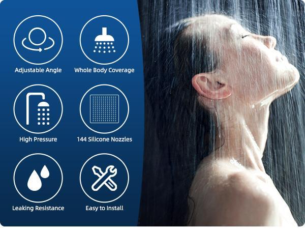 Hibbent Thickness Metal Rain Shower Head,  High Pressure Shower Heads, Square Large Bathroom Rainfall Shower Head with Adjustable Brass Ball Joint, Waterfall Full Body Coverage, Chrome