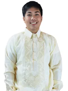 Handmade Kapamilya Barong Tagalog for Men - Long Sleeve Traditional Filipino Shirt - Ivory White Organza - US Size