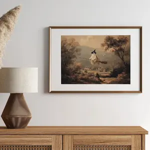 Cute Ghost Flying Print | Witch Ghost Painting | Spooky Autumn Wall Art | Halloween Ghost Digital Download | Vintage Printable Ghost Art