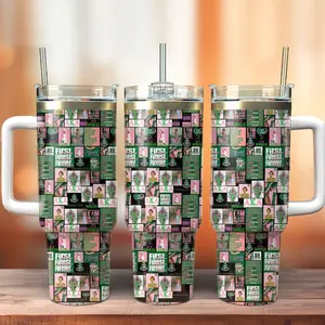 AKA First And Finest Tumbler With Handle, Alpha Kappa Alpha Pink And Green Sorority Mug, Elegant Stainless Steel Cup, Sisterhood Pride Gift, Perfect For Friends And Family