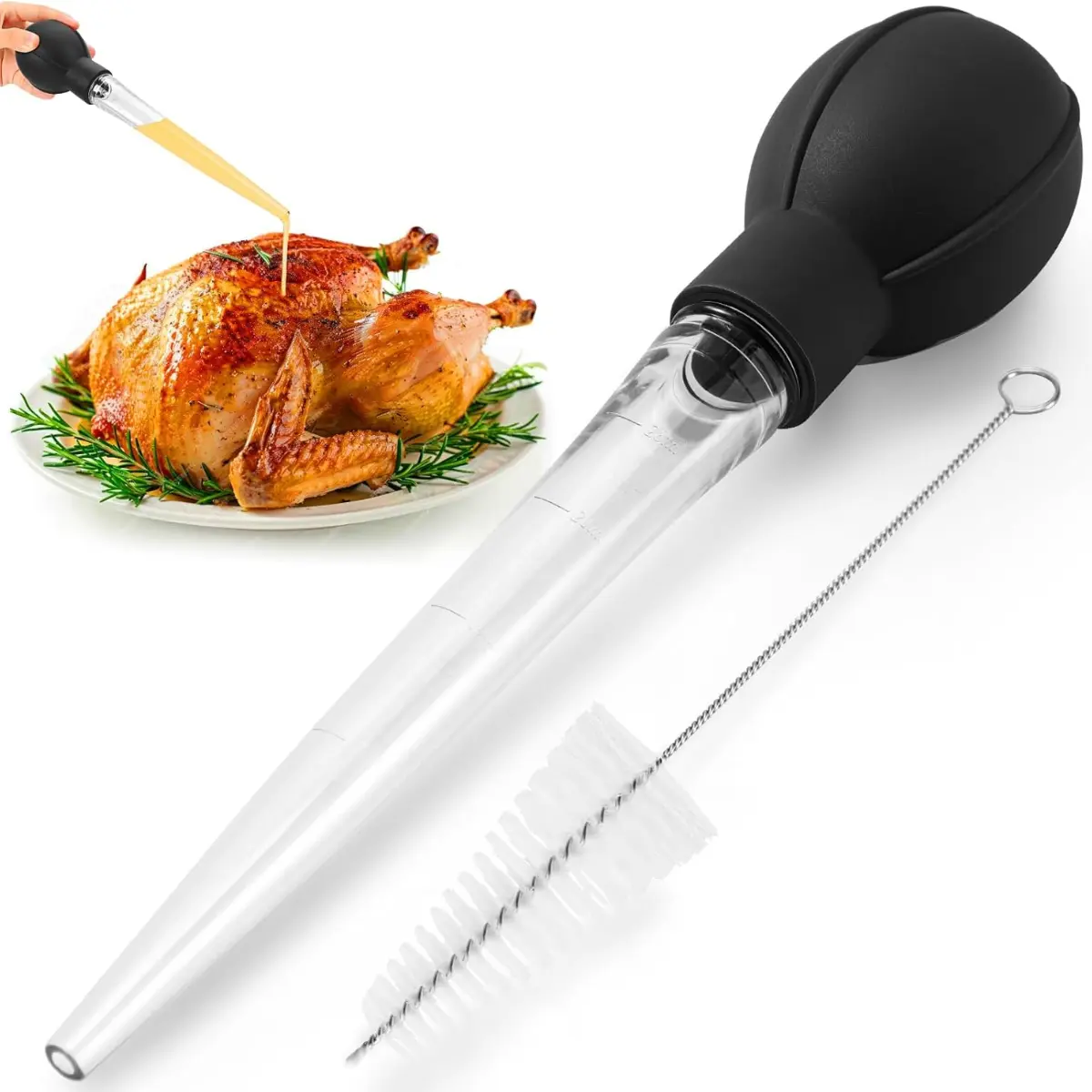 Premium Turkey Basters for Cooking – Baster Syringe for Hot Liquids – Meat and Food Injector – Essential Thanksgiving Cooking Tool – Turkey Baster Large with Cleaning Brush(Black)