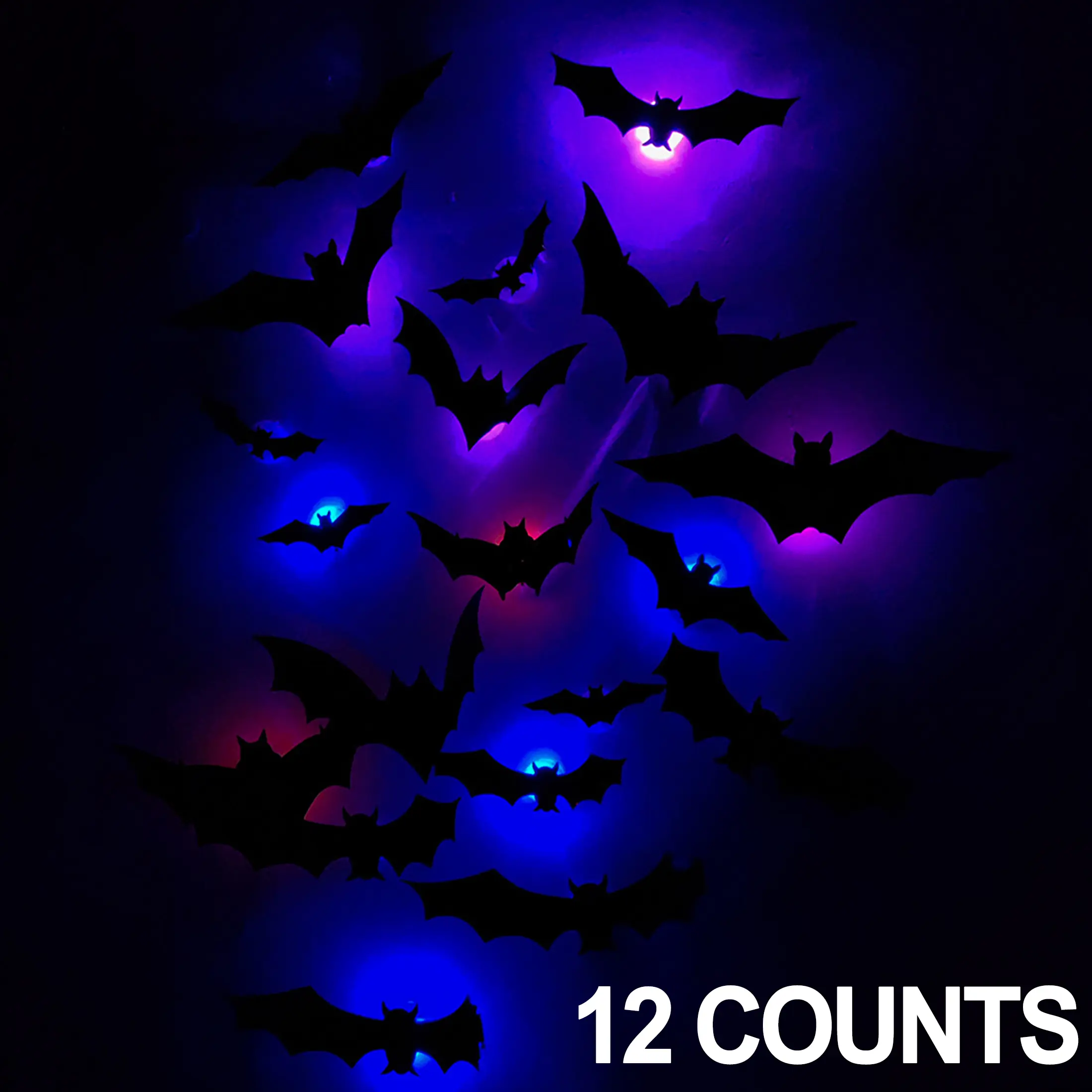 Bat LED Light Up Spooky Halloween Night Light, Dreamy Flashing Blue Dual Flash, DIY Wall Sticker, Indoor Outdoor, Bathroom, Door, Home, Bedroom, Party Decor