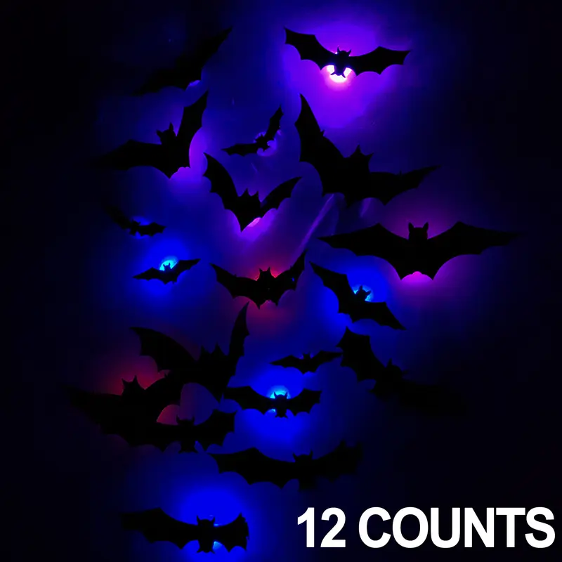 Bat LED Halloween Night Light, Dreamy Flashing Blue Dual Flash, DIY Wall Sticker, Indoor Outdoor, Bathroom, Door, Home, Bedroom, Party Decor, Party Decorations