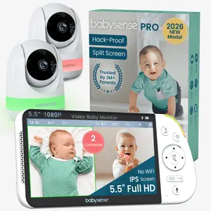 Babysense PRO: Video Baby Monitor with 2 Cameras, Non Wifi, Split Screen, Night Light & Sound Machine