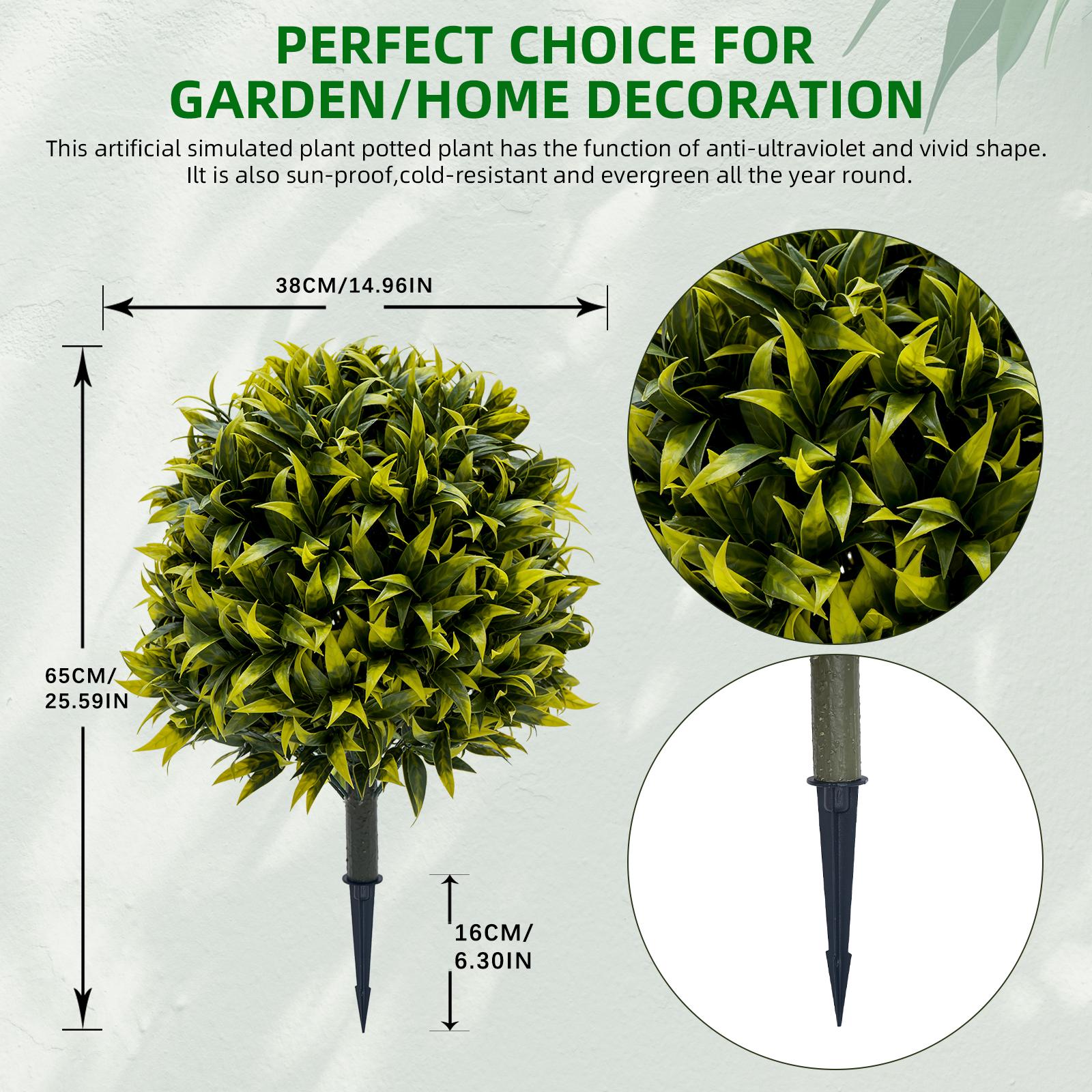 2 Pcs Artificial Pasture Topiary Trees PE Leaves & Flowers Plastic Trunk & Iron Rod for Outdoor Indoor Home Garden, Terrace or Balcony Decoration Ornamental Artificial Plants