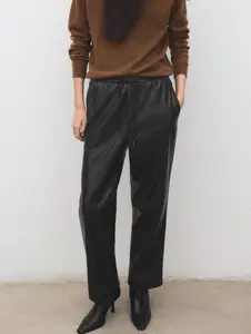 MANGO Women's Faux-leather pants with elastic waist