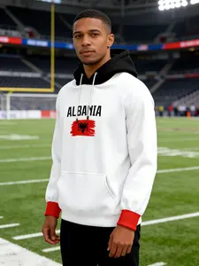 Albanian Flag Logo Printed Pullover Hoodie for Men and Women, Long Sleeve Sportswear, Ideal Gift for Fans and Casual Wear