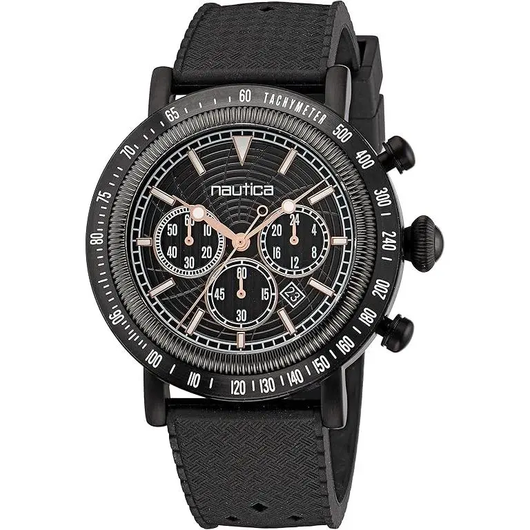 Nautica Spettacolare Chronograph Quartz Black Silicone Mens Watch NAPSPF202